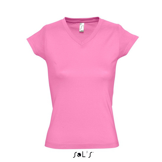 Dames t-shirt V-hals roze 100% katoen slimfit